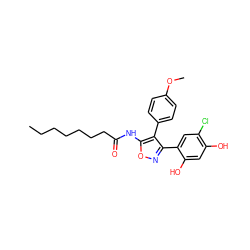 CCCCCCCC(=O)Nc1onc(-c2cc(Cl)c(O)cc2O)c1-c1ccc(OC)cc1 ZINC000299819016