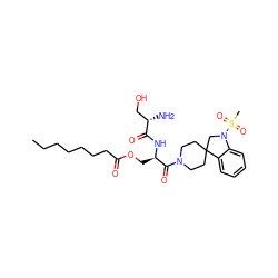 CCCCCCCC(=O)OC[C@@H](NC(=O)[C@@H](N)CO)C(=O)N1CCC2(CC1)CN(S(C)(=O)=O)c1ccccc12 ZINC000036349074