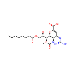 CCCCCCCC(=O)OC[C@@H](O)[C@@H](OC)[C@@H]1OC(C(=O)O)=C[C@H](NC(=N)N)[C@H]1NC(C)=O ZINC000014175798