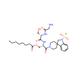 CCCCCCCC(=O)OC[C@H](NC(=O)[C@H](CO)NC(=O)CN)C(=O)N1CCC2(CC1)CN(S(C)(=O)=O)c1ccccc12 ZINC000036349070