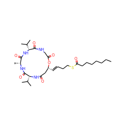 CCCCCCCC(=O)SCC/C=C/[C@@H]1CC(=O)N[C@H](C(C)C)C(=O)N[C@H](C)C(=O)N[C@H](C(C)C)C(=O)NCC(=O)O1 ZINC000473153038