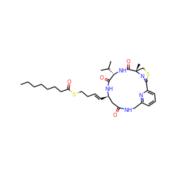 CCCCCCCC(=O)SCC/C=C/[C@@H]1CC(=O)NCc2cccc(n2)C2=N[C@@](C)(CS2)C(=O)N[C@@H](C(C)C)C(=O)N1 ZINC000473108261