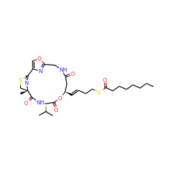 CCCCCCCC(=O)SCC/C=C/[C@@H]1CC(=O)NCc2nc(co2)C2=N[C@@](C)(CS2)C(=O)N[C@@H](C(C)C)C(=O)O1 ZINC000096285171