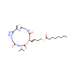 CCCCCCCC(=O)SCC/C=C/[C@@H]1CC(=O)NCc2nc(cs2)-c2nnn(n2)CC(=O)N[C@@H](C(C)C)C(=O)O1 ZINC000095583106