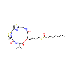 CCCCCCCC(=O)SCC/C=C/[C@@H]1CC(=O)NCc2nc(cs2)C2=N[C@@](C)(CS2)C(=O)N[C@@H](C(C)C)C(=O)O1 ZINC000056861395