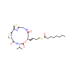 CCCCCCCC(=O)SCC/C=C/[C@@H]1CC(=O)NCc2nc(cs2)C2=N[C@@H](CS2)C(=O)N[C@@H](C(C)C)C(=O)O1 ZINC000056861393