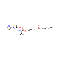 CCCCCCCC(=O)SCC/C=C/COC(=O)[C@@H](NC(=O)c1csc(-c2cscn2)n1)C(C)C ZINC000147360675