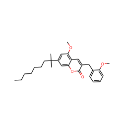 CCCCCCCC(C)(C)c1cc(OC)c2cc(Cc3ccccc3OC)c(=O)oc2c1 ZINC000095578814