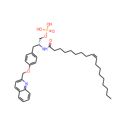 CCCCCCCC/C=C\CCCCCCCC(=O)N[C@@H](COP(=O)(O)O)Cc1ccc(OCc2ccc3ccccc3n2)cc1 ZINC000049765529