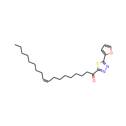 CCCCCCCC/C=C\CCCCCCCC(=O)c1nnc(-c2ccco2)s1 ZINC000042875424