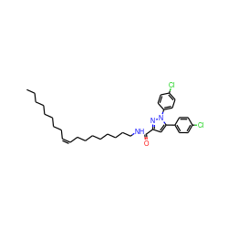 CCCCCCCC/C=C\CCCCCCCCNC(=O)c1cc(-c2ccc(Cl)cc2)n(-c2ccc(Cl)cc2)n1 ZINC000044386320