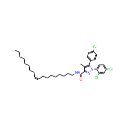 CCCCCCCC/C=C\CCCCCCCCNC(=O)c1nn(-c2ccc(Cl)cc2Cl)c(-c2ccc(Cl)cc2)c1C ZINC000042808475