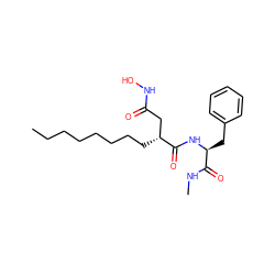 CCCCCCCC[C@H](CC(=O)NO)C(=O)N[C@@H](Cc1ccccc1)C(=O)NC ZINC000034801746