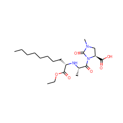 CCCCCCCC[C@H](N[C@@H](C)C(=O)N1C(=O)N(C)C[C@H]1C(=O)O)C(=O)OCC ZINC000036222730