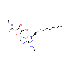 CCCCCCCCC#Cc1nc(NCC)c2ncn([C@@H]3O[C@H](C(=O)NCC)[C@@H](O)[C@H]3O)c2n1 ZINC000034800723