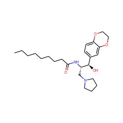 CCCCCCCCC(=O)N[C@@H](CN1CCCC1)[C@H](O)c1ccc2c(c1)OCCO2 ZINC000073141394