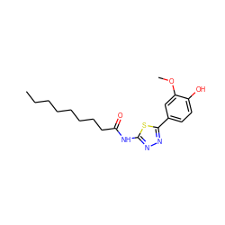 CCCCCCCCC(=O)Nc1nnc(-c2ccc(O)c(OC)c2)s1 ZINC000096916862