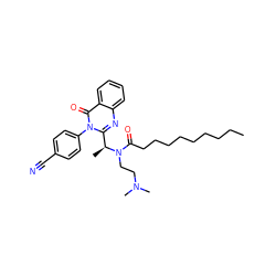 CCCCCCCCCC(=O)N(CCN(C)C)[C@@H](C)c1nc2ccccc2c(=O)n1-c1ccc(C#N)cc1 ZINC000014191328