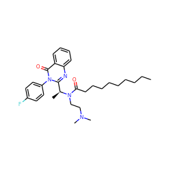 CCCCCCCCCC(=O)N(CCN(C)C)[C@@H](C)c1nc2ccccc2c(=O)n1-c1ccc(F)cc1 ZINC000036184713