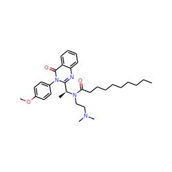 CCCCCCCCCC(=O)N(CCN(C)C)[C@@H](C)c1nc2ccccc2c(=O)n1-c1ccc(OC)cc1 ZINC000036184719