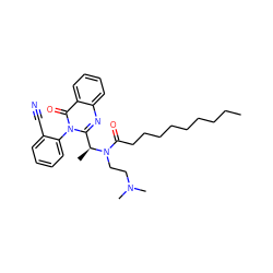 CCCCCCCCCC(=O)N(CCN(C)C)[C@@H](C)c1nc2ccccc2c(=O)n1-c1ccccc1C#N ZINC000036184717