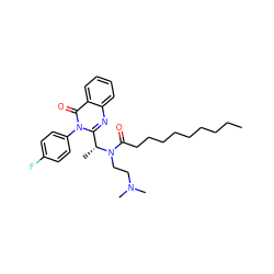 CCCCCCCCCC(=O)N(CCN(C)C)[C@H](C)c1nc2ccccc2c(=O)n1-c1ccc(F)cc1 ZINC000036184714