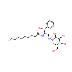 CCCCCCCCCC(=O)N[C@@H](CN[C@@H]1C[C@H](CO)[C@H](O)[C@H](O)[C@@H]1O)[C@H](O)c1ccccc1 ZINC000036159080