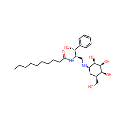 CCCCCCCCCC(=O)N[C@H](CN[C@@H]1C[C@H](CO)[C@H](O)[C@H](O)[C@@H]1O)[C@H](O)c1ccccc1 ZINC000036159120