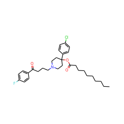 CCCCCCCCCC(=O)OC1(c2ccc(Cl)cc2)CCN(CCCC(=O)c2ccc(F)cc2)CC1 ZINC000008214574