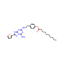 CCCCCCCCCC(=O)Oc1ccc(CCNc2nc(N)n3nc(-c4ccco4)nc3n2)cc1 ZINC000096907700