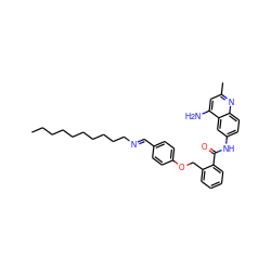 CCCCCCCCCC/N=C/c1ccc(OCc2ccccc2C(=O)Nc2ccc3nc(C)cc(N)c3c2)cc1 ZINC000071330960