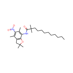 CCCCCCCCCCC(C)(C)C(=O)Nc1c(C)c([N+](=O)[O-])c(C)c2c1OC(C)(C)C2 ZINC000036349355