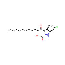 CCCCCCCCCCCC(=O)c1c(C(=O)O)n(C)c2cc(Cl)ccc12 ZINC000038158703