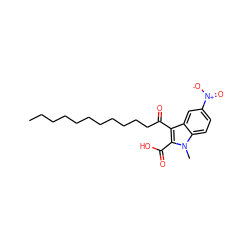 CCCCCCCCCCCC(=O)c1c(C(=O)O)n(C)c2ccc([N+](=O)[O-])cc12 ZINC000038158681