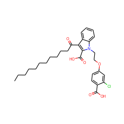 CCCCCCCCCCCC(=O)c1c(C(=O)O)n(CCOc2ccc(C(=O)O)c(Cl)c2)c2ccccc12 ZINC000037858513