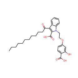 CCCCCCCCCCCC(=O)c1c(C(=O)O)n(CCOc2ccc(C(=O)O)c(O)c2)c2ccccc12 ZINC000037858529