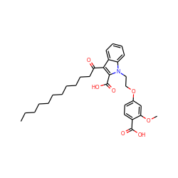 CCCCCCCCCCCC(=O)c1c(C(=O)O)n(CCOc2ccc(C(=O)O)c(OC)c2)c2ccccc12 ZINC000037858523