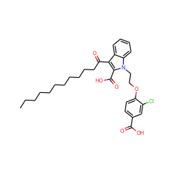 CCCCCCCCCCCC(=O)c1c(C(=O)O)n(CCOc2ccc(C(=O)O)cc2Cl)c2ccccc12 ZINC000037858518