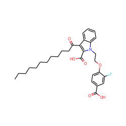 CCCCCCCCCCCC(=O)c1c(C(=O)O)n(CCOc2ccc(C(=O)O)cc2F)c2ccccc12 ZINC000037858525