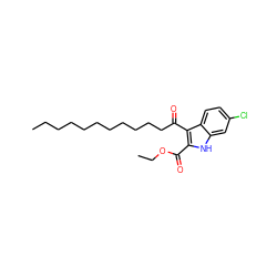 CCCCCCCCCCCC(=O)c1c(C(=O)OCC)[nH]c2cc(Cl)ccc12 ZINC000473121528