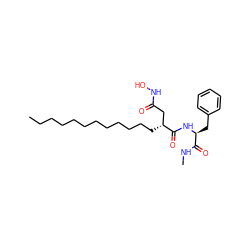 CCCCCCCCCCCC[C@H](CC(=O)NO)C(=O)N[C@@H](Cc1ccccc1)C(=O)NC ZINC000034801727