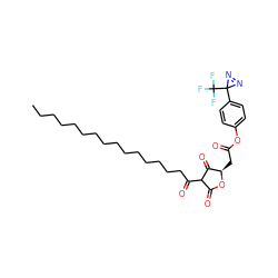 CCCCCCCCCCCCCCCC(=O)C1C(=O)O[C@H](CC(=O)Oc2ccc(C3(C(F)(F)F)N=N3)cc2)C1=O ZINC000100894203