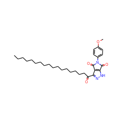 CCCCCCCCCCCCCCCCCC(=O)c1n[nH]c2c1C(=O)N(c1ccc(OC)cc1)C2=O ZINC000049784869