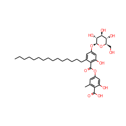 CCCCCCCCCCCCCCCc1cc(O[C@@H]2O[C@H](CO)[C@@H](O)[C@H](O)[C@H]2O)cc(O)c1C(=O)Oc1cc(C)c(C(=O)O)c(O)c1 ZINC000049639375