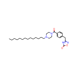 CCCCCCCCCCCCCCN1CCN(C(=O)c2ccc(Cc3noc(=O)[nH]3)cc2)CC1 ZINC000014175519