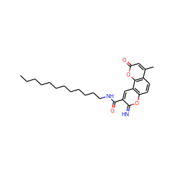 CCCCCCCCCCCCNC(=O)c1cc2c(ccc3c(C)cc(=O)oc32)oc1=N ZINC000653793642