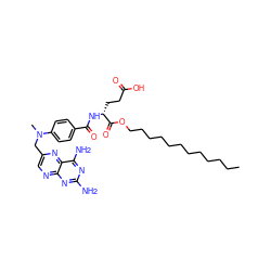 CCCCCCCCCCCCOC(=O)[C@@H](CCC(=O)O)NC(=O)c1ccc(N(C)Cc2cnc3nc(N)nc(N)c3n2)cc1 ZINC000034801970