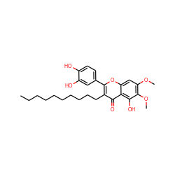 CCCCCCCCCCc1c(-c2ccc(O)c(O)c2)oc2cc(OC)c(OC)c(O)c2c1=O ZINC000036222840