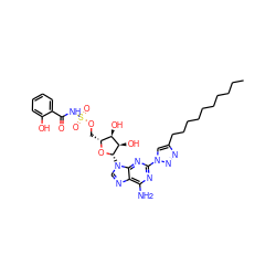 CCCCCCCCCCc1cn(-c2nc(N)c3ncn([C@@H]4O[C@H](COS(=O)(=O)NC(=O)c5ccccc5O)[C@@H](O)[C@H]4O)c3n2)nn1 ZINC000058506765