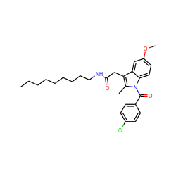 CCCCCCCCCNC(=O)Cc1c(C)n(C(=O)c2ccc(Cl)cc2)c2ccc(OC)cc12 ZINC000036126960